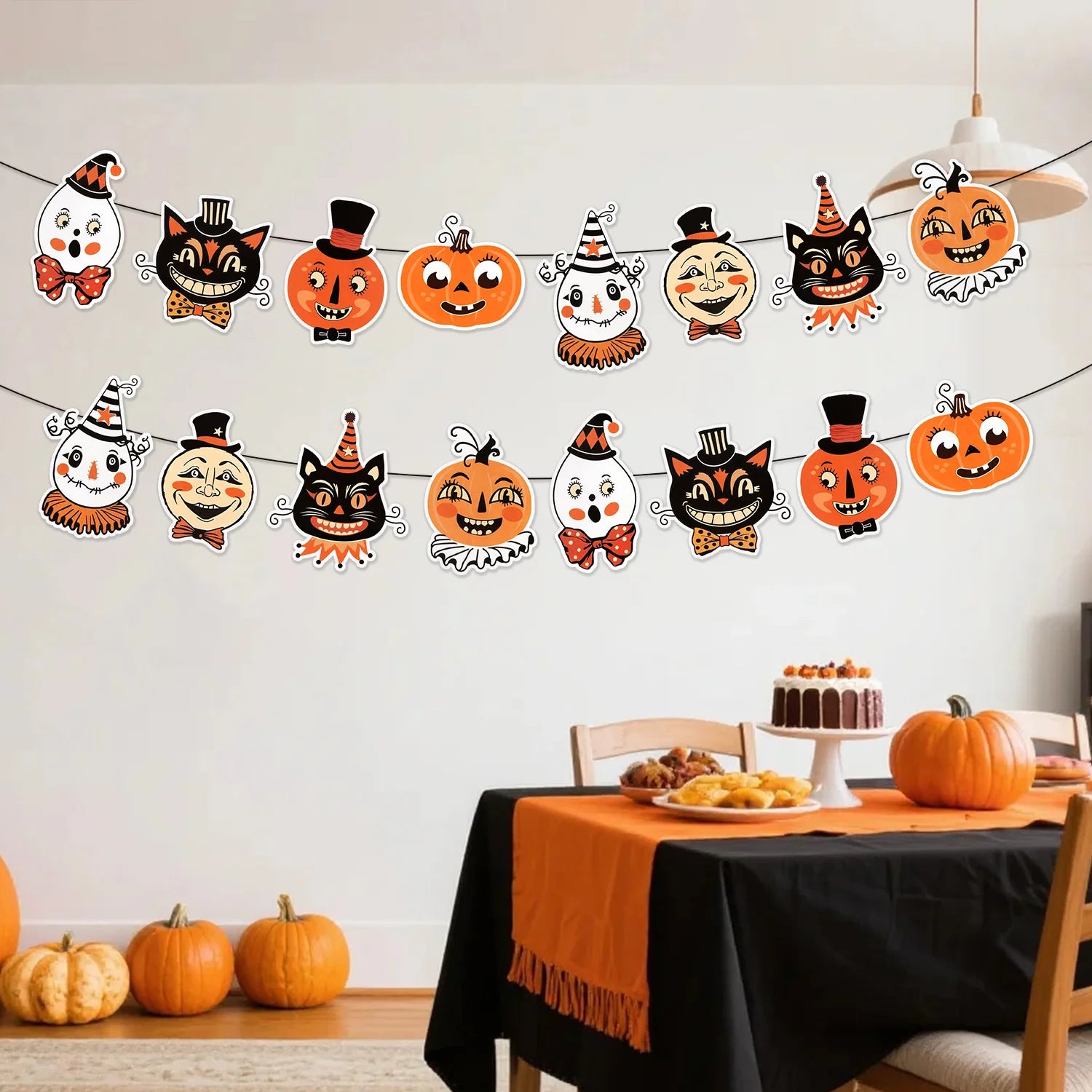 Vintage Pumpkin & Ghost Bunting Banner