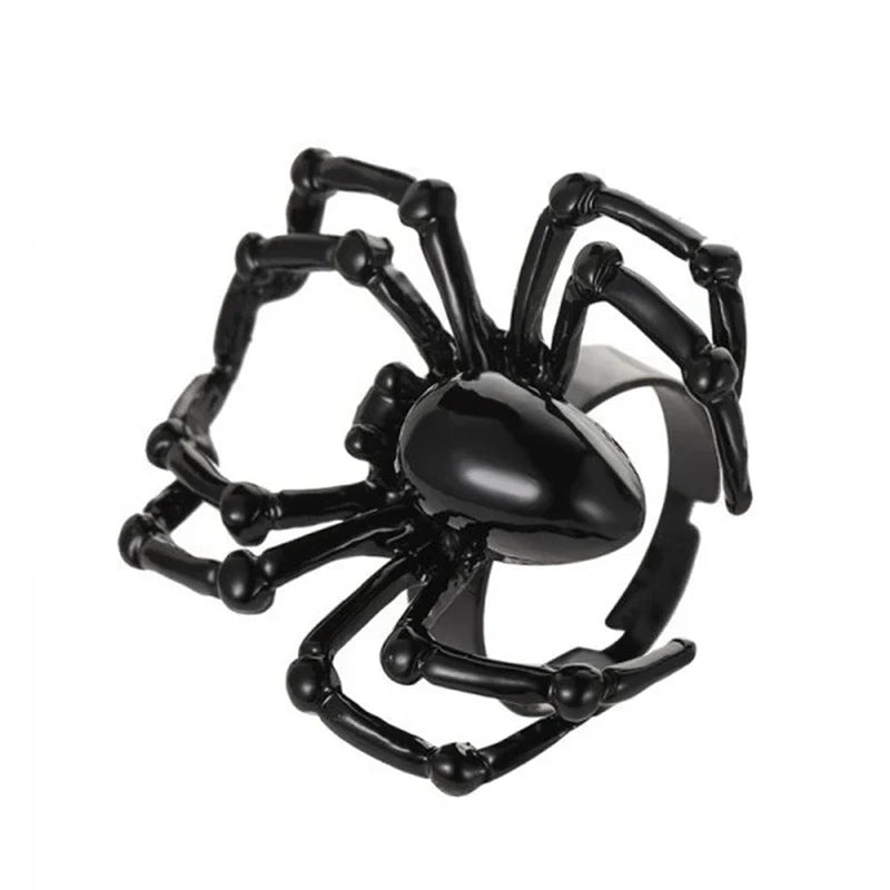 Glossy Black Skeletal Spider Ring