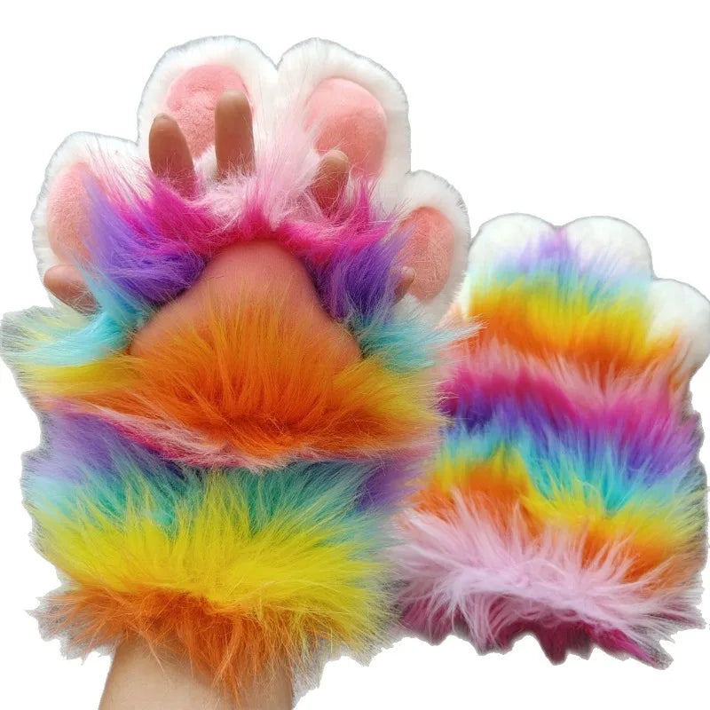 Rainbow Furry Claw Gloves