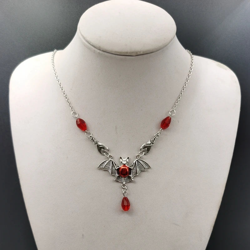 Red Crystal Vampire Bat Necklace