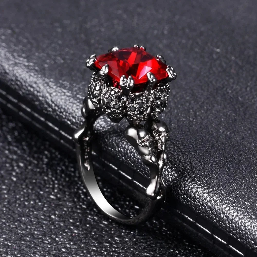 Red Crystal Skull Ring