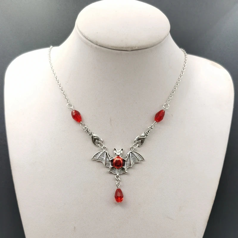 Red Crystal Vampire Bat Necklace