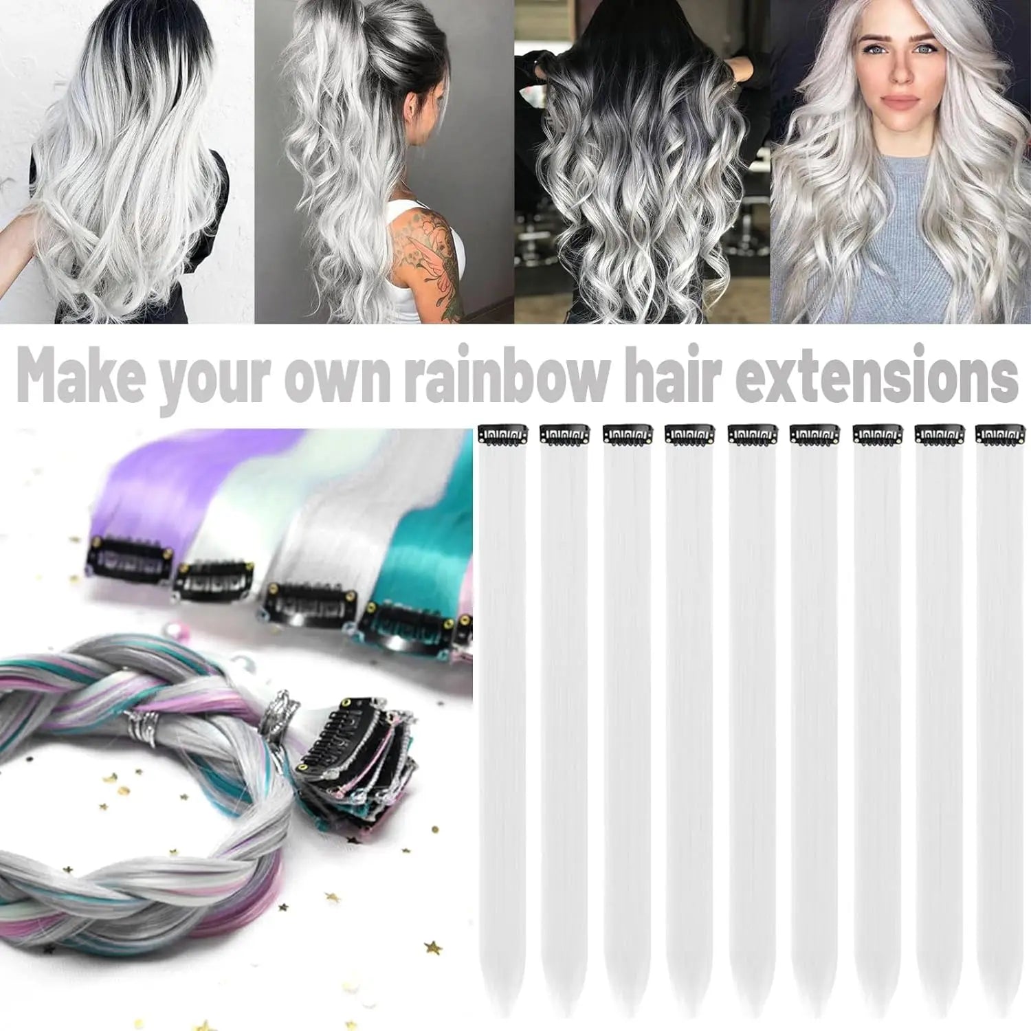 Rainbow Clip-In Hair Extensions (10pc)