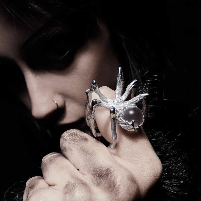 Crystal Ball Spider Ring