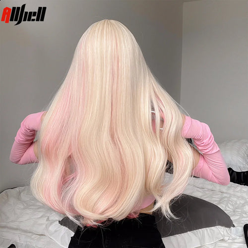 Blonde-Pink Wavy Wig