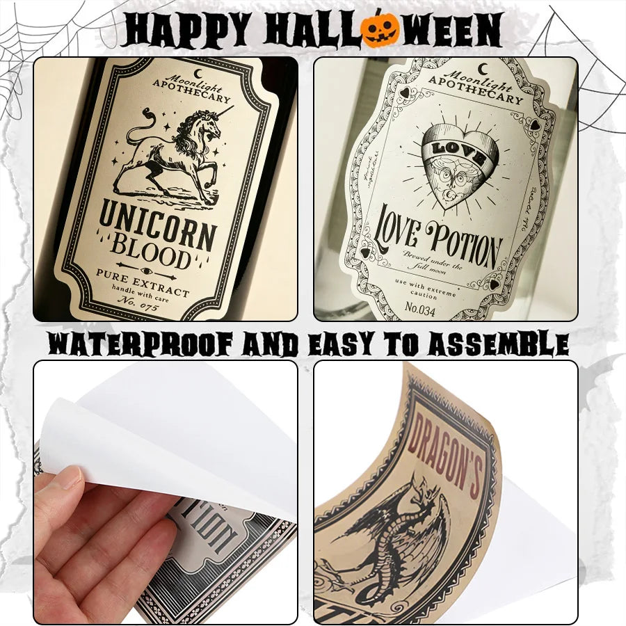 Retro Witch Potion Wine Bottle Stickers (12pc)