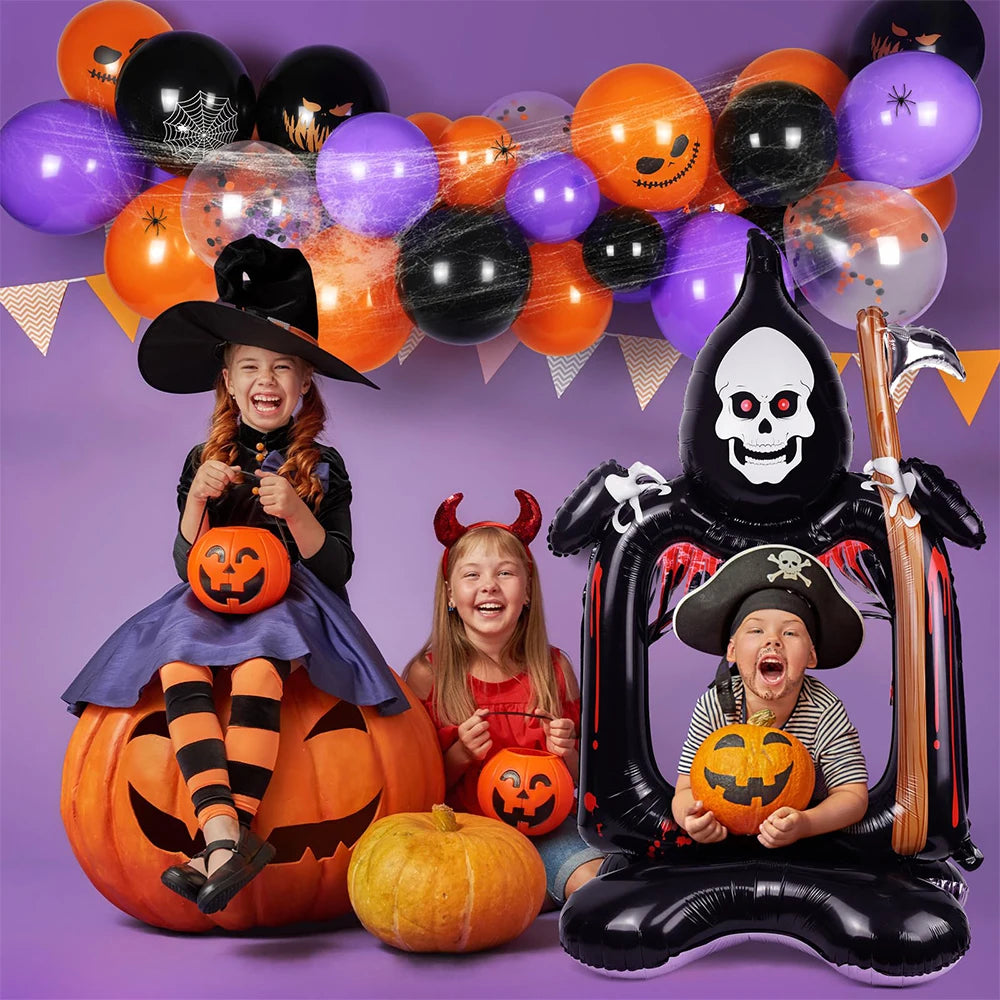 Foil Balloon Set — Pumpkin, Ghost, Bat, Dead Tree
