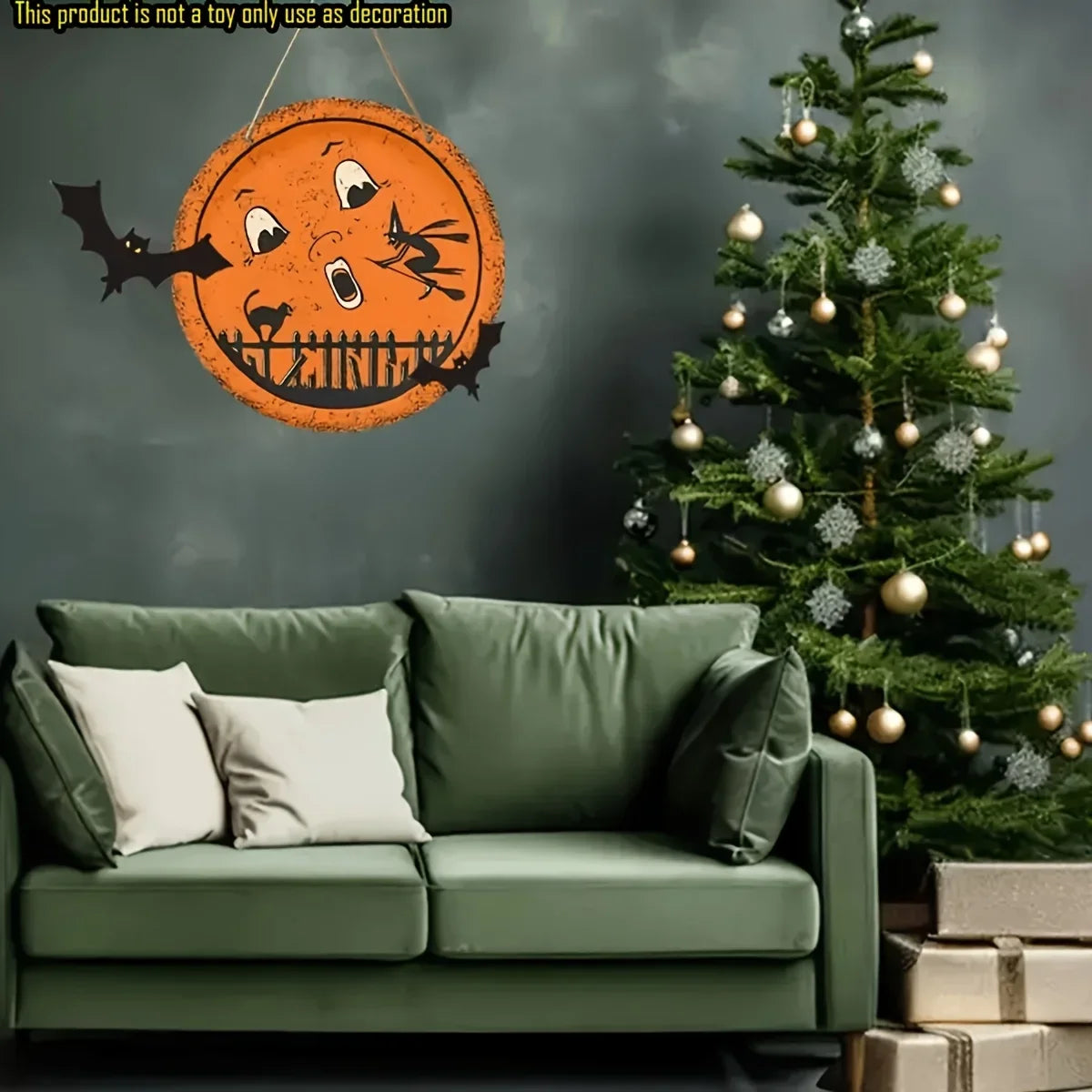 Ghost, Witch & Black Cat Wooden Sign