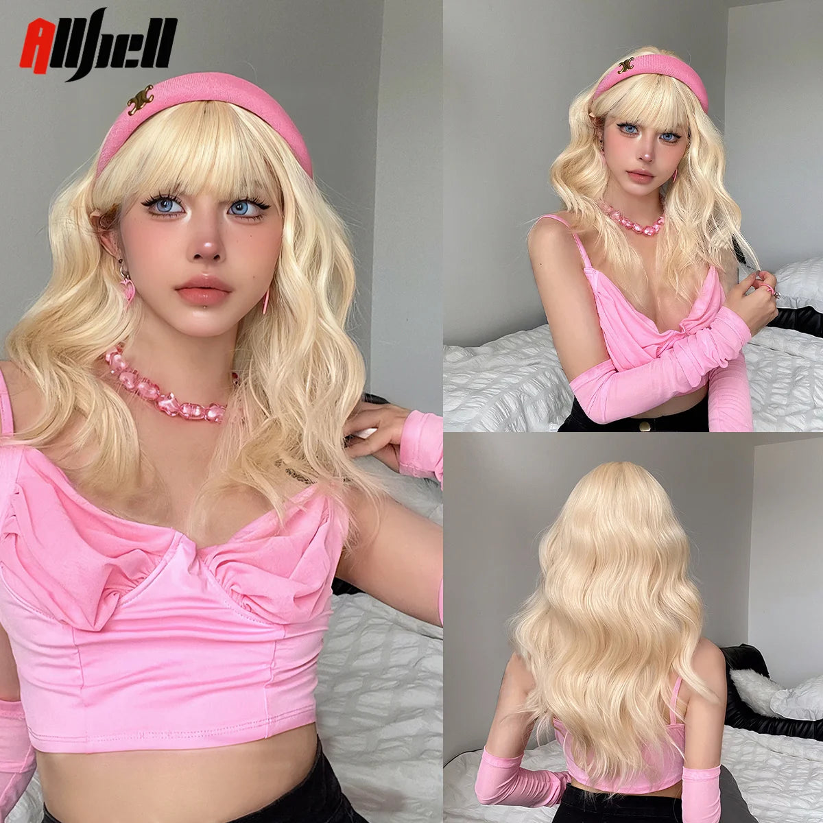 Blonde-Pink Wavy Wig