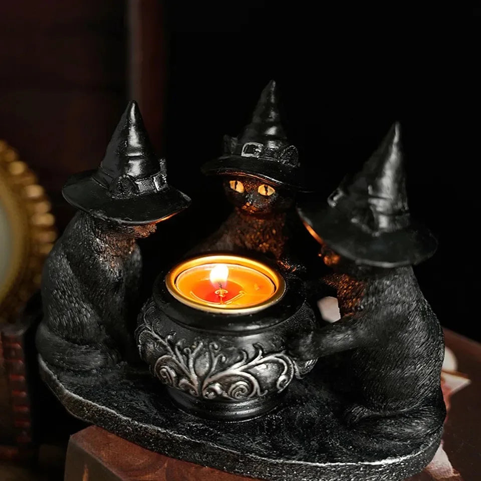 Trio Black Cat Candle Holder