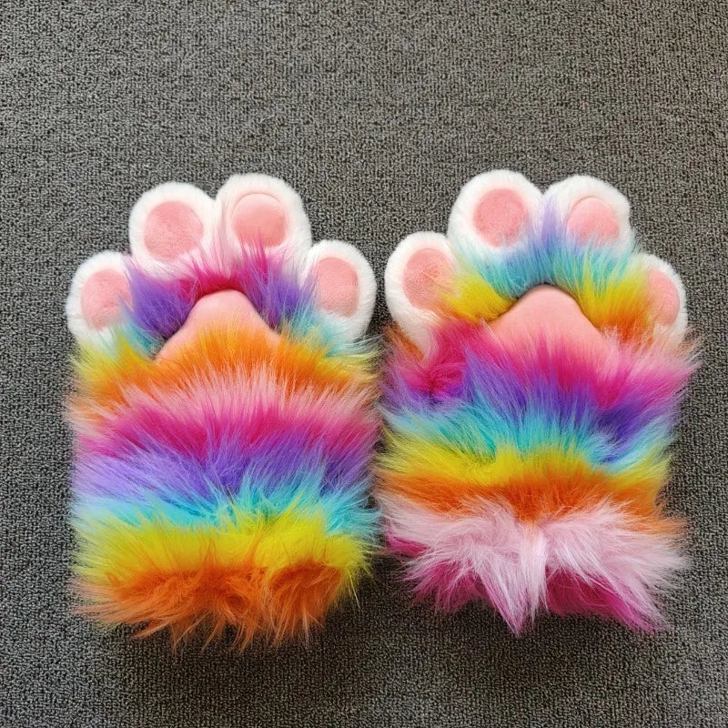 Rainbow Furry Claw Gloves