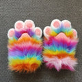 Rainbow Furry Claw Gloves