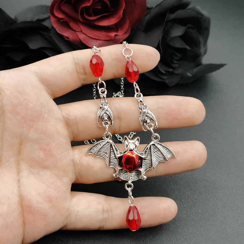 Red Crystal Vampire Bat Necklace