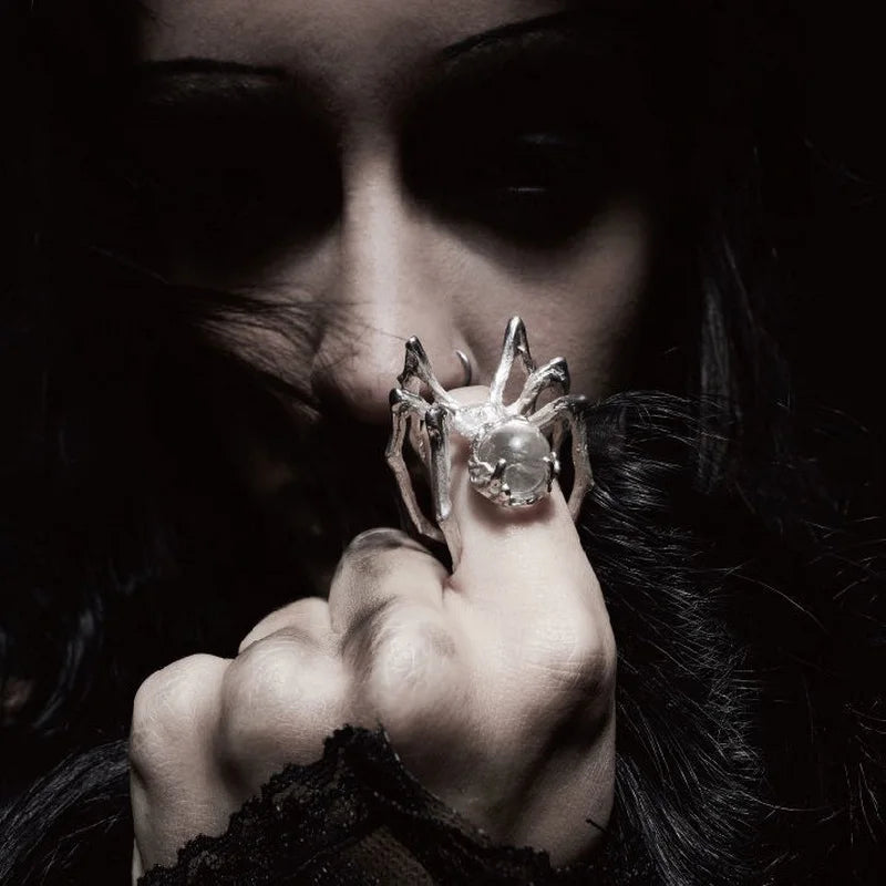Crystal Ball Spider Ring