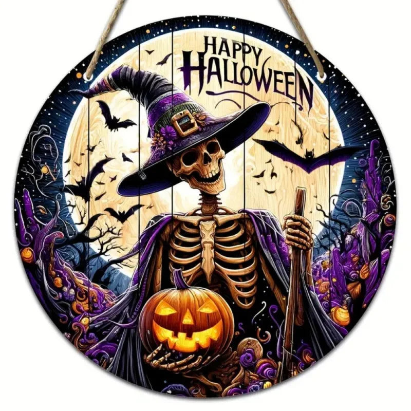 Round Wood Sign — Pumpkin & Ghost