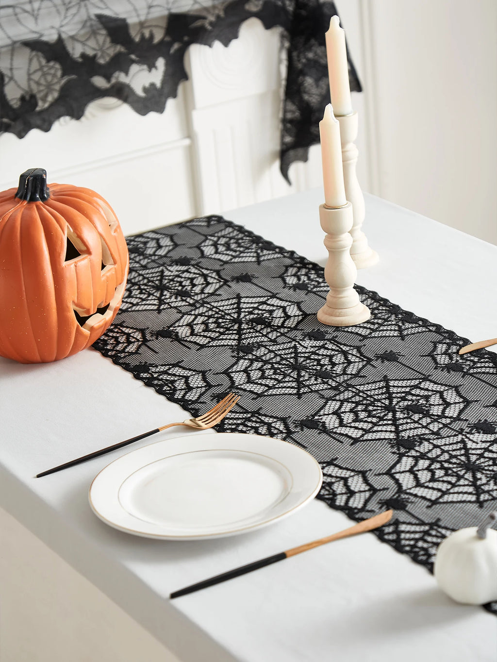 Black Lace Spider Web Table Runner