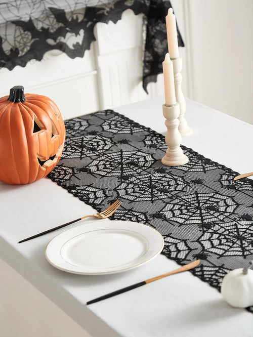 Black Lace Spider Web Table Runner