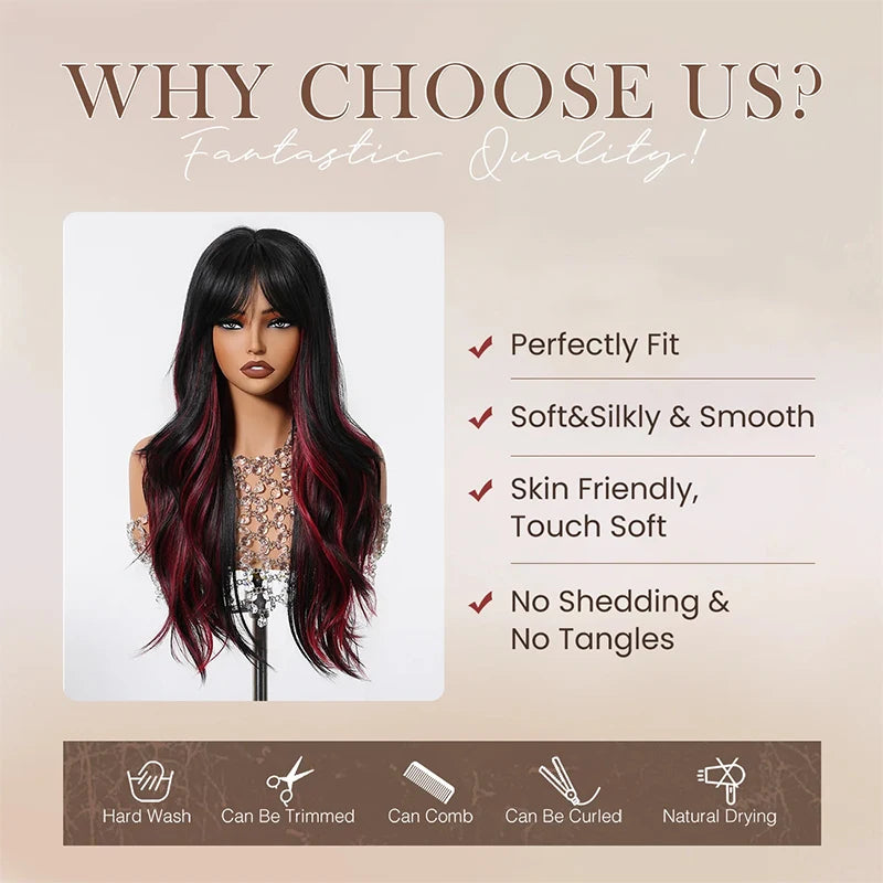 Black-Red Wavy Wig