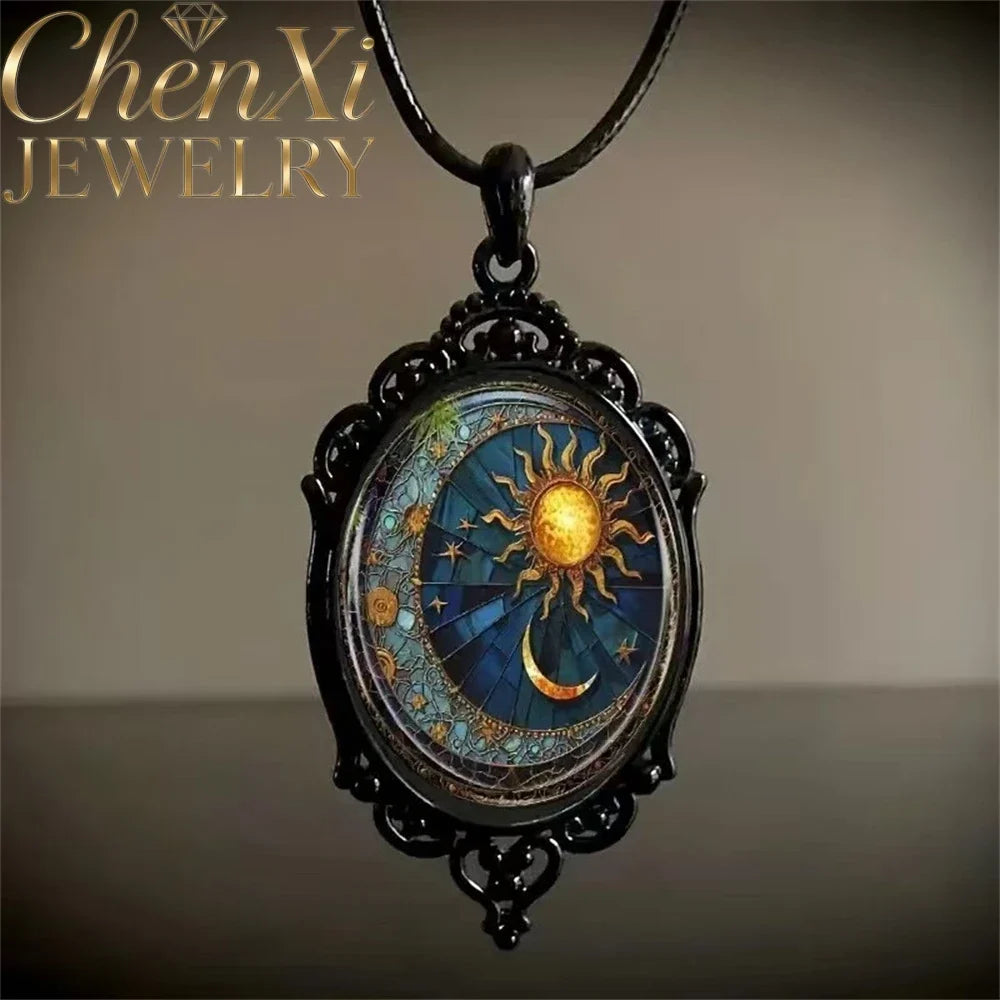 Sun & Day Sky Glass Pendant Necklace