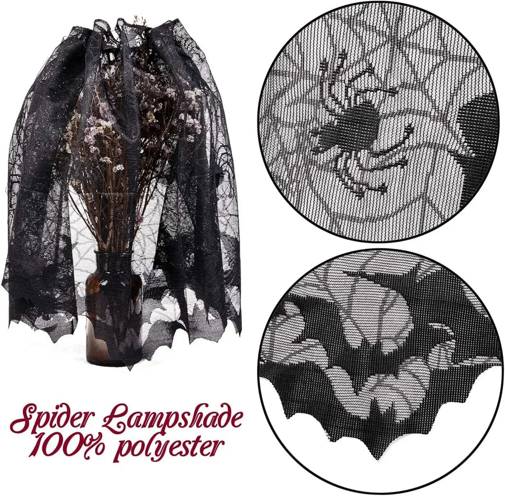Bat & Spider Web Black Lace Tablecloth