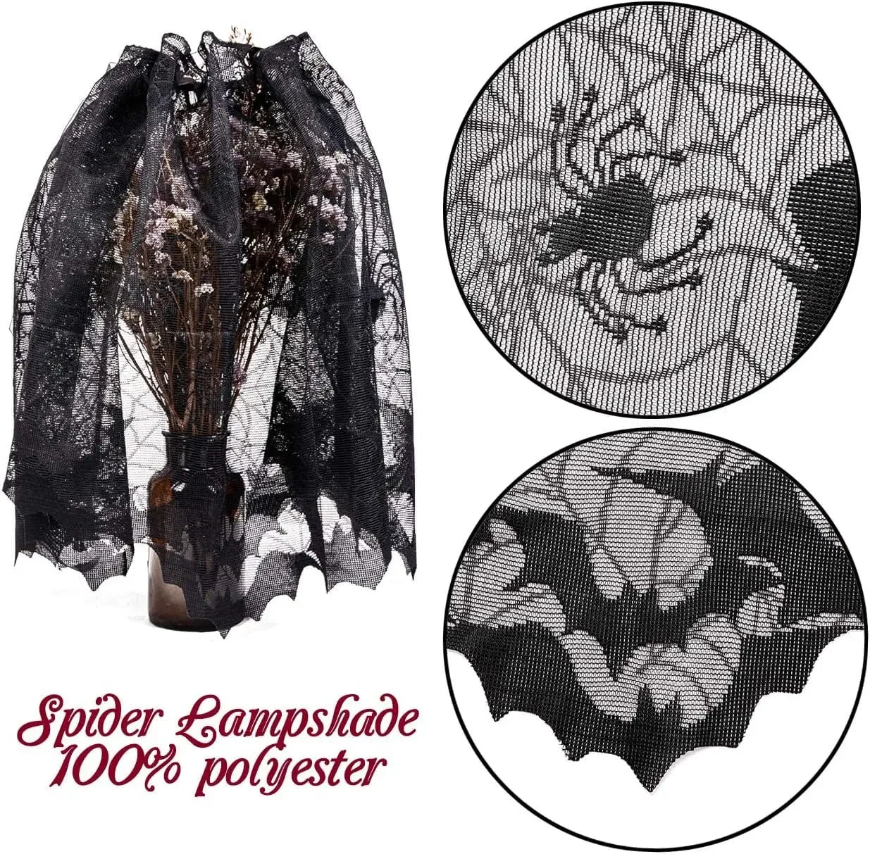 Bat & Spider Web Black Lace Tablecloth