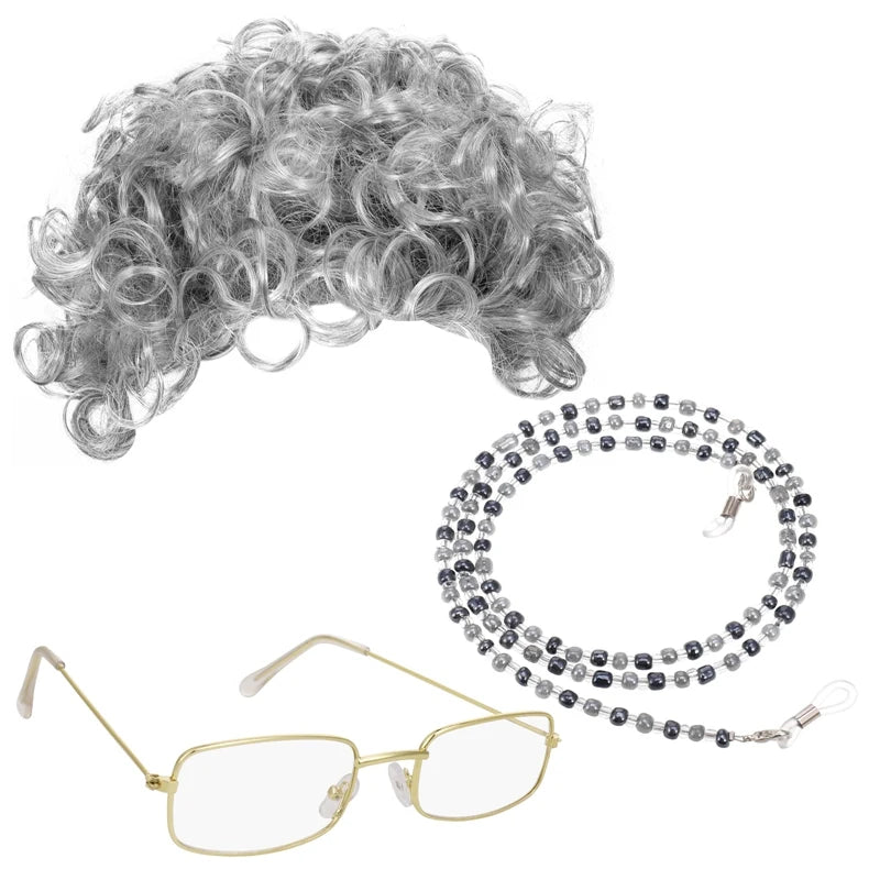 Funny Old Lady Wig Set