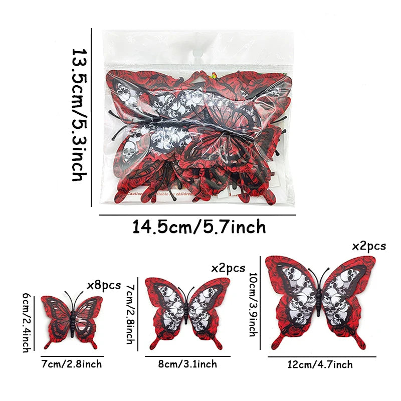 Blood Rose Butterfly 3D Wall Stickers (12pc)