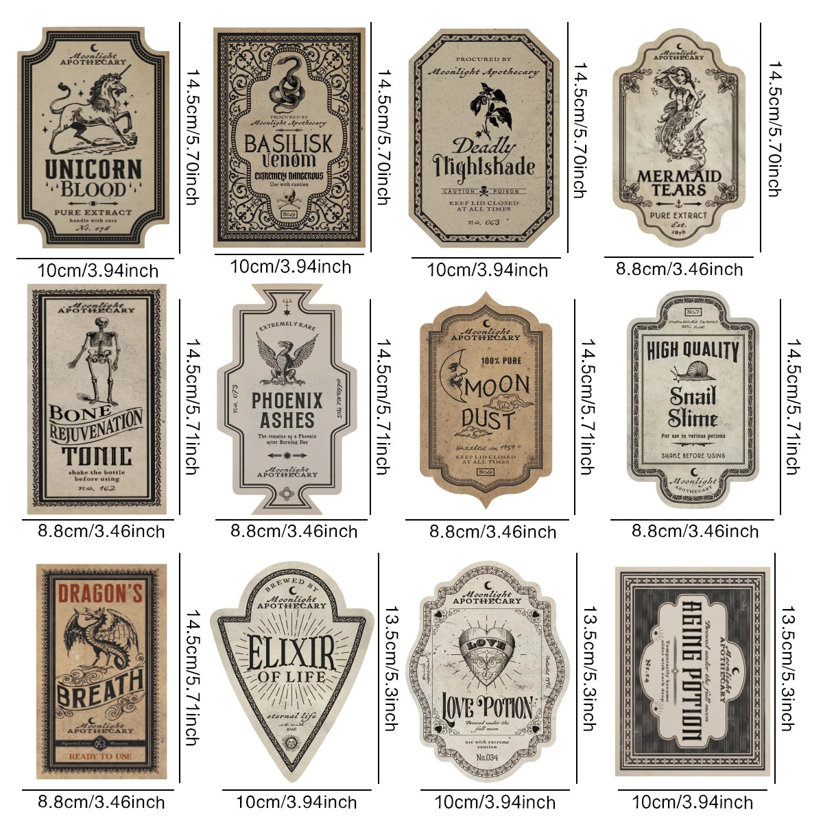Retro Fantasy Potion Bottle Labels (12pc)