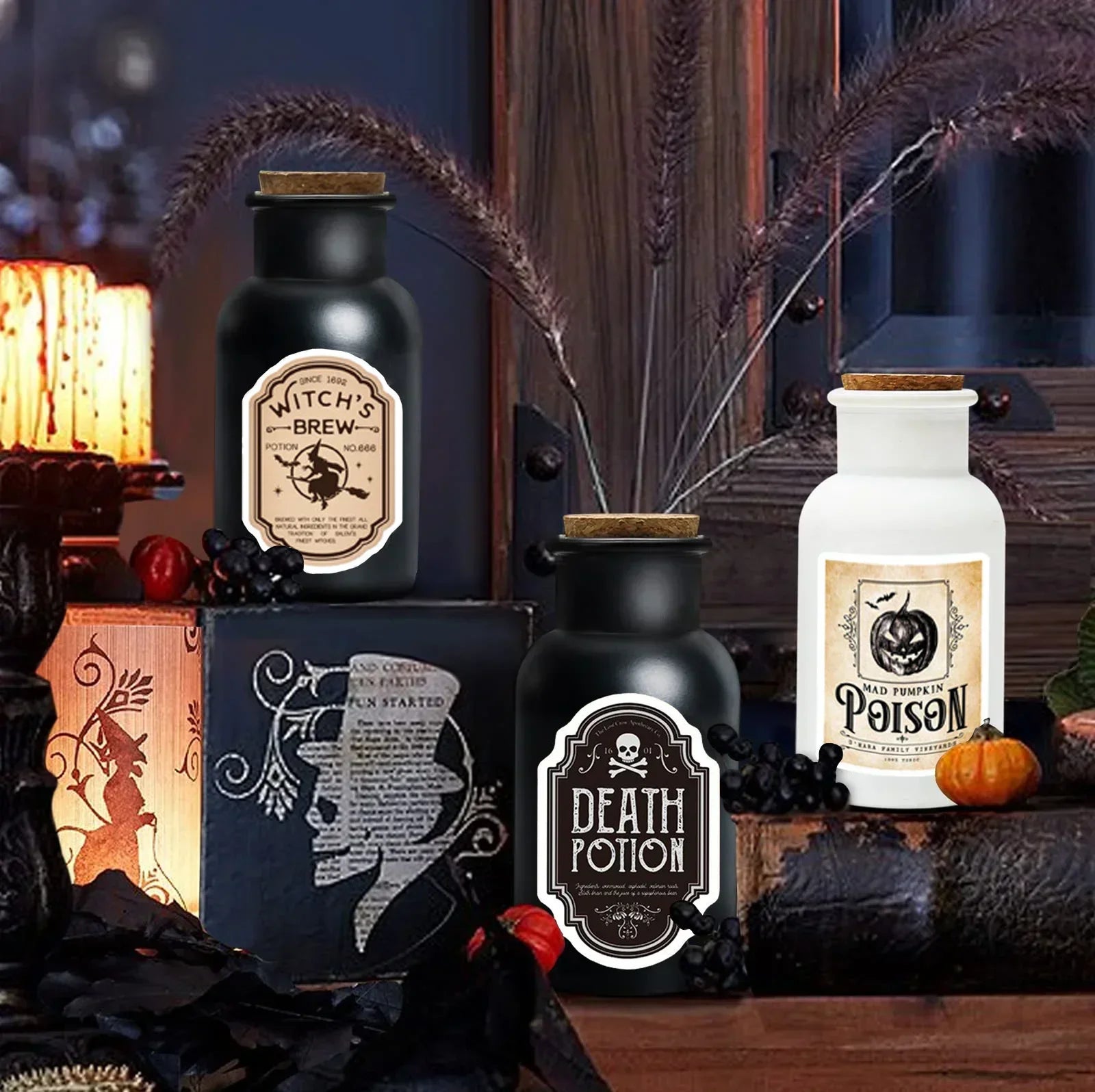 Apothecary Potion Bottles (Black & White Set)