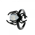 Black-Tone Spider Ring with White Opal-Look Stone