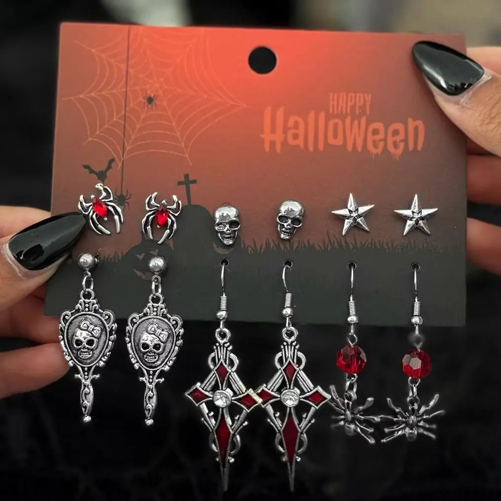 Red Crystal Skull Earring Set