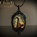 Witch Hat Stained Glass Pendant Necklace