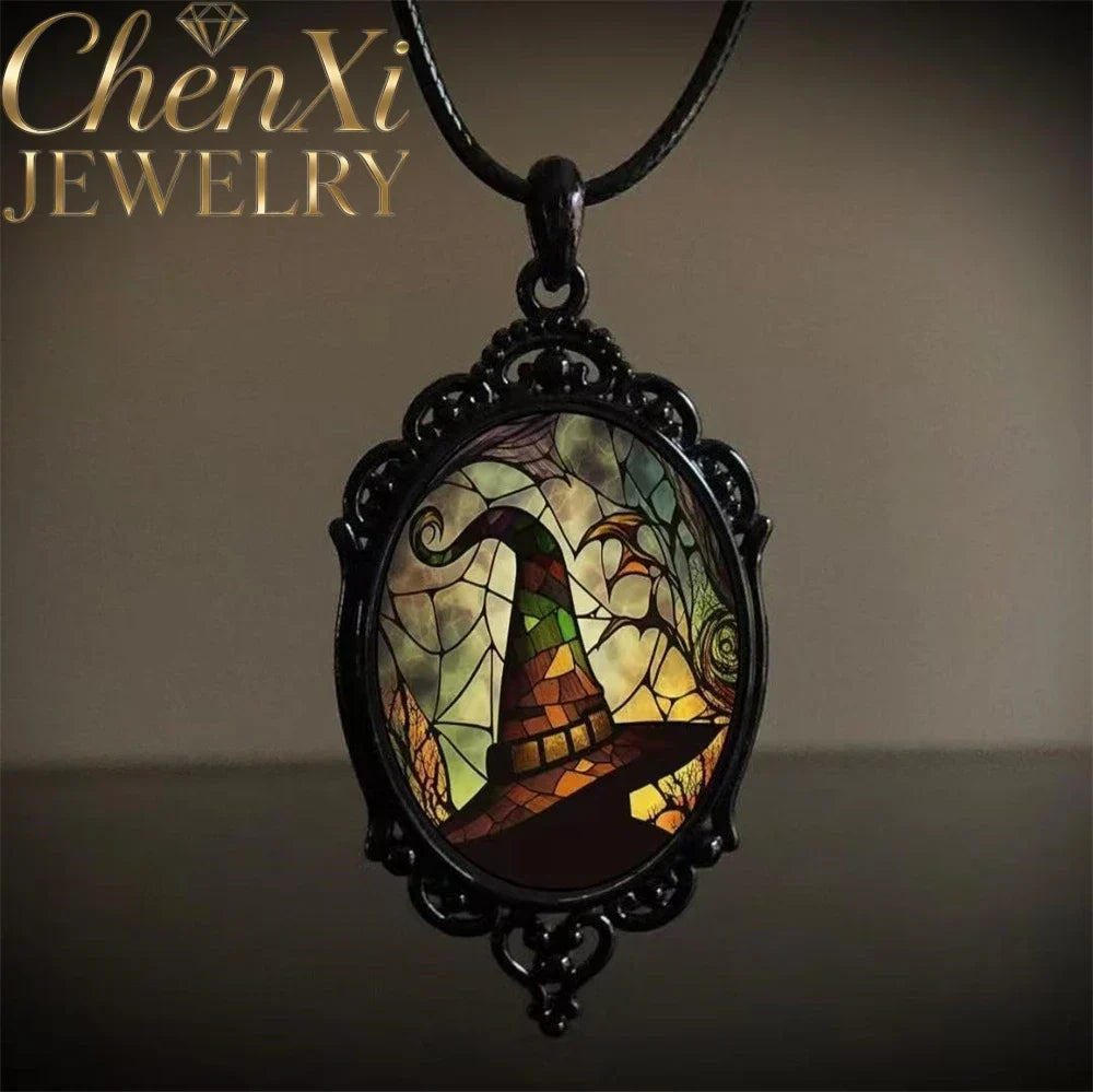 Witch Hat Stained Glass Pendant Necklace