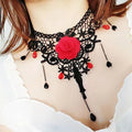 Round Black Lace Red Rose Choker