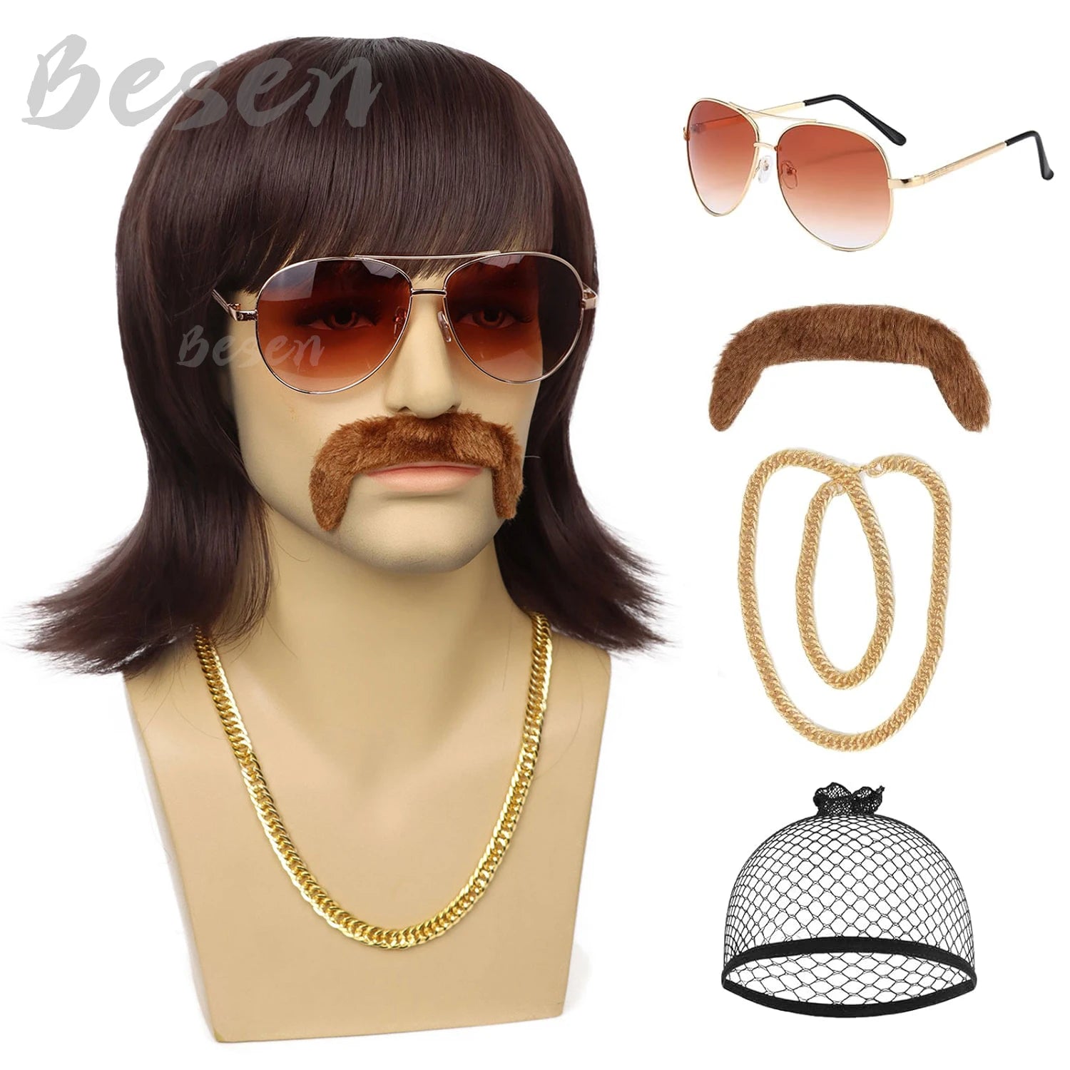 Brown 70s Disco Wig