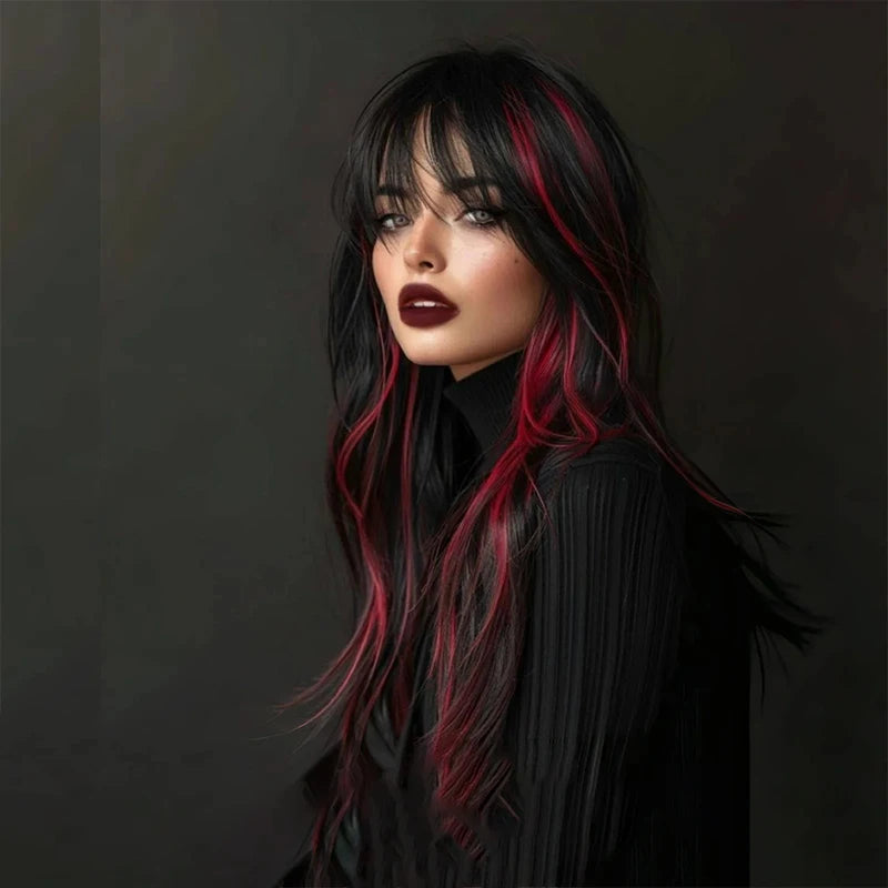 Black-Red Wavy Wig