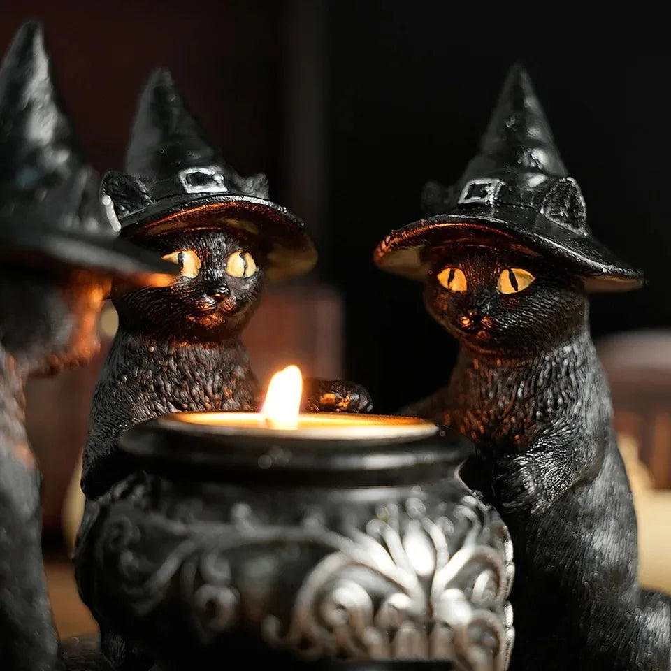 Trio Black Cat Candle Holder