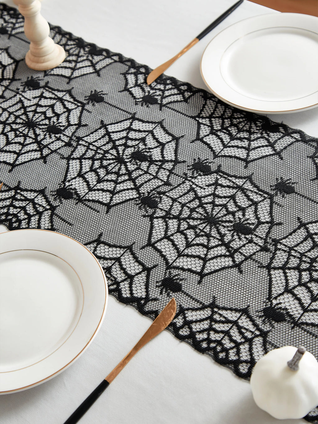 Black Lace Spider Web Table Runner