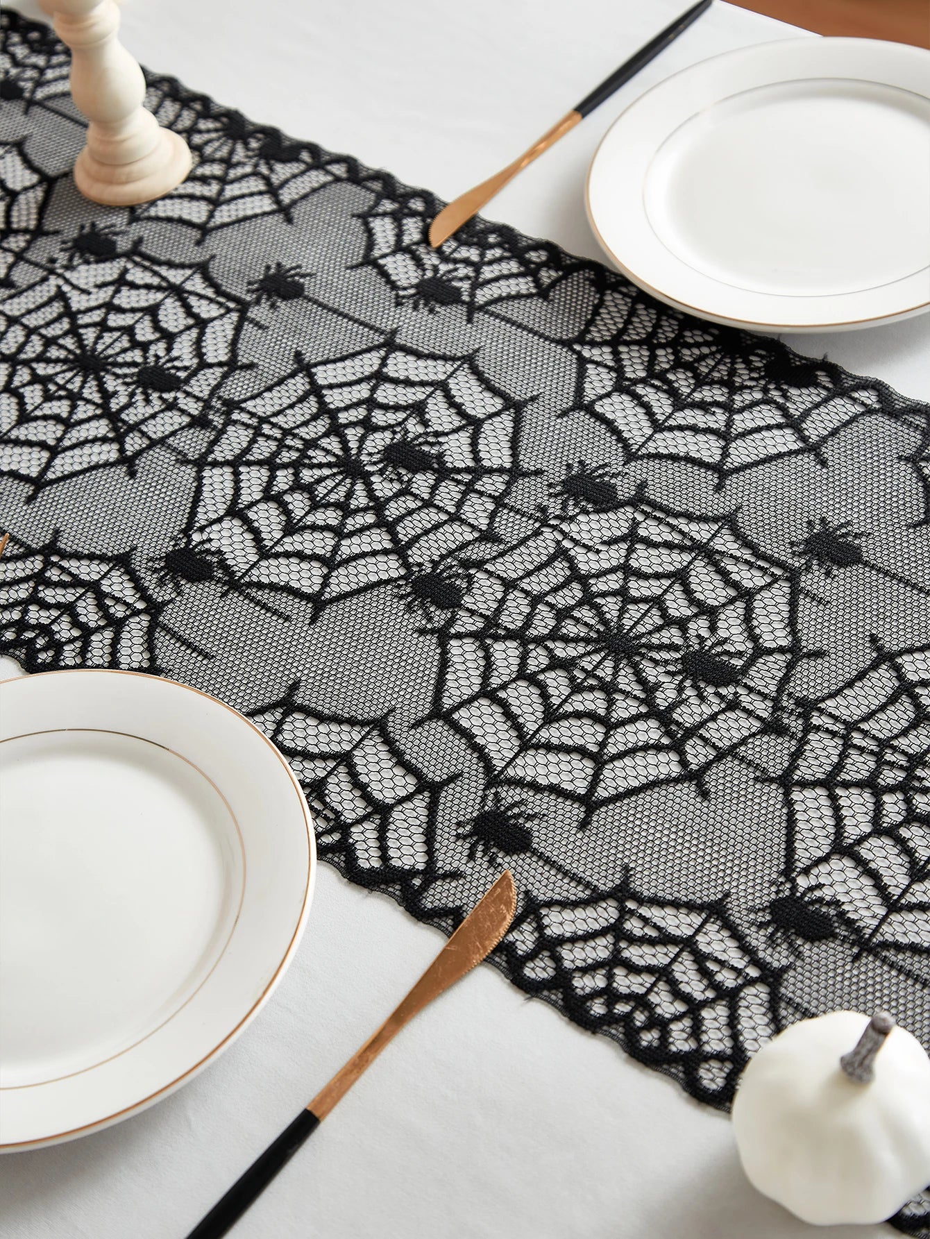 Black Lace Spider Web Table Runner