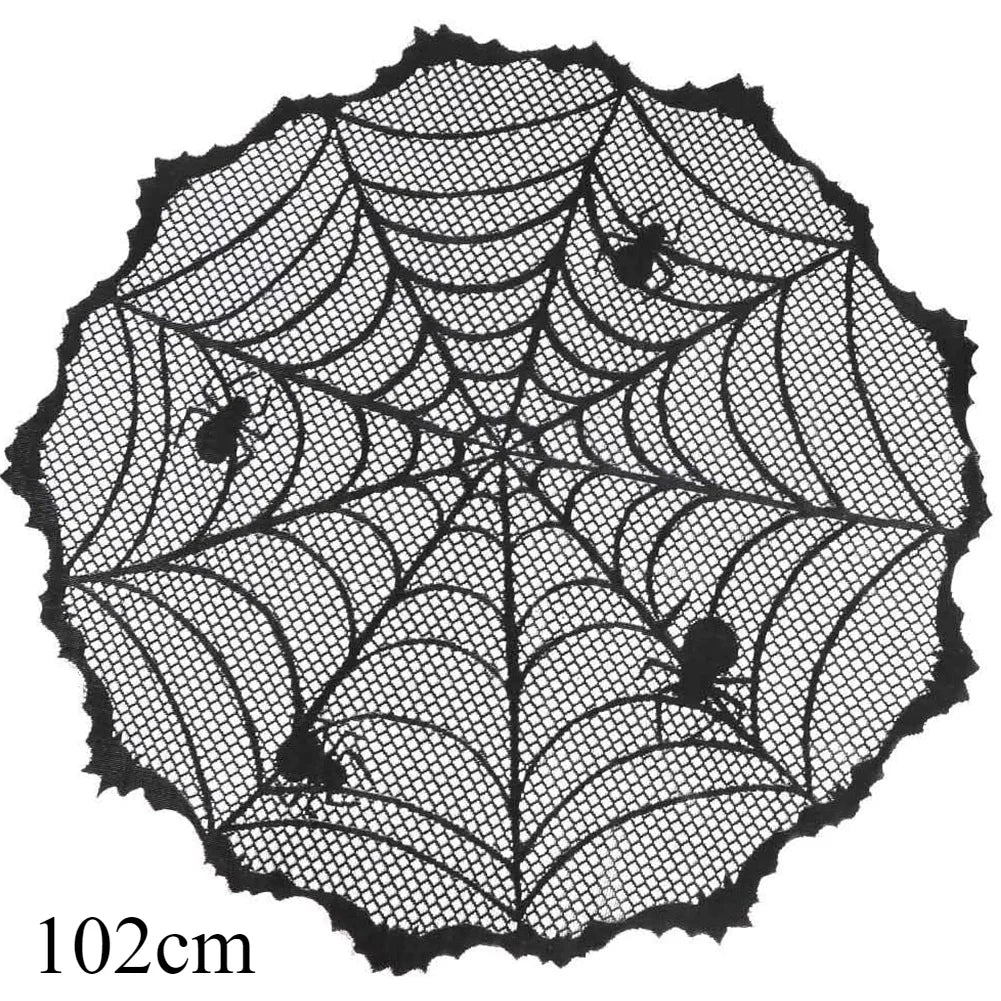 Bat & Spider Web Black Lace Tablecloth