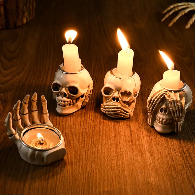 Antique Gothic Skull Candle Holder / Incense Burner