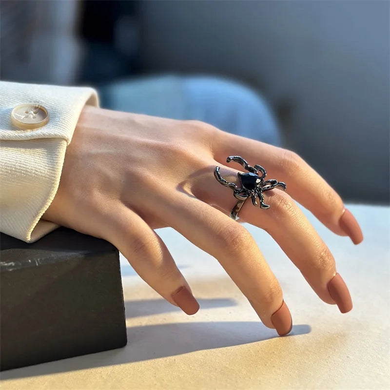 Black Crystal Spider Ring