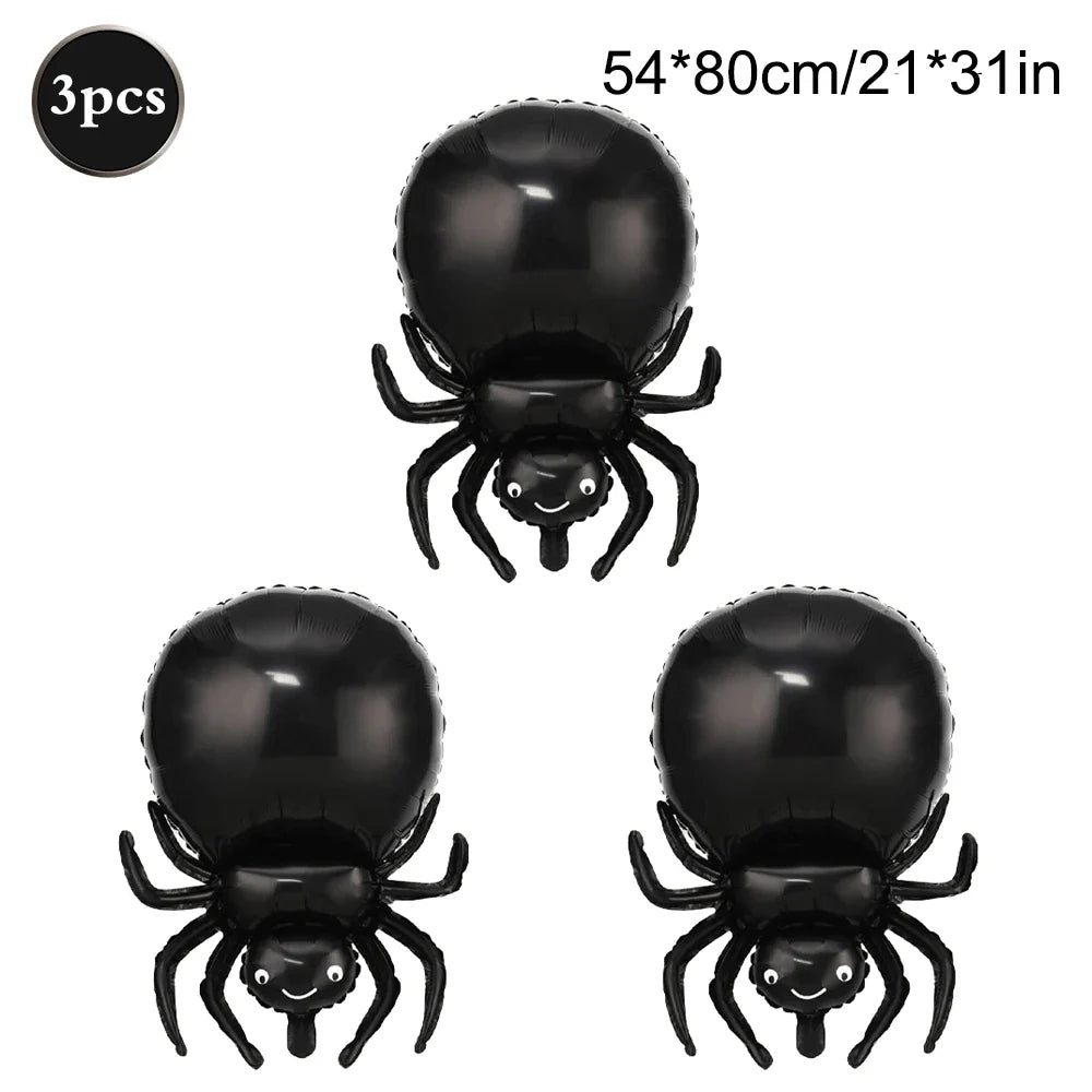 Black Spider Foil Balloons - 3 Pack - 78x82cm/31x32in