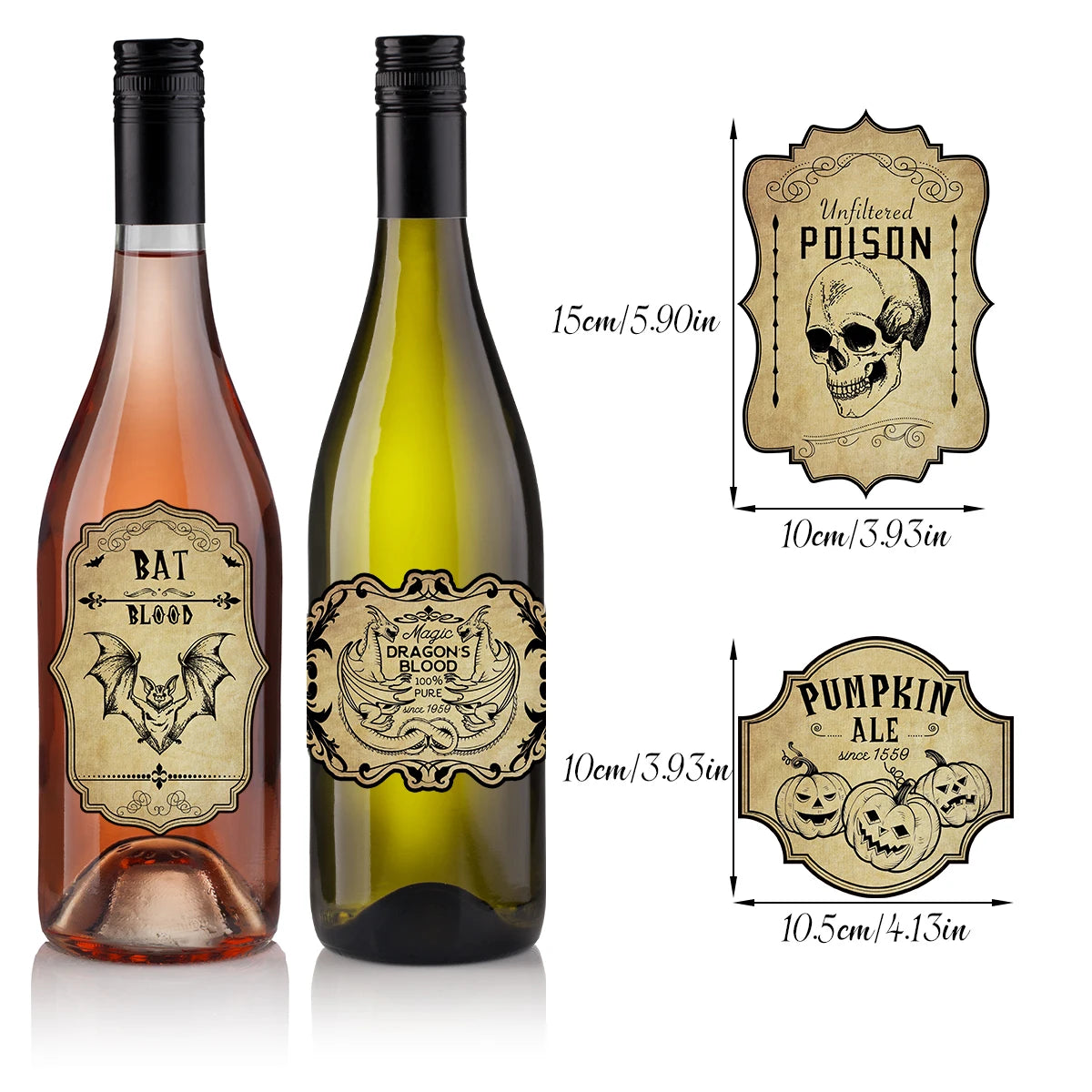 Retro Wine Bottle Decals — Witch Potion Graffiti (12/24pc)