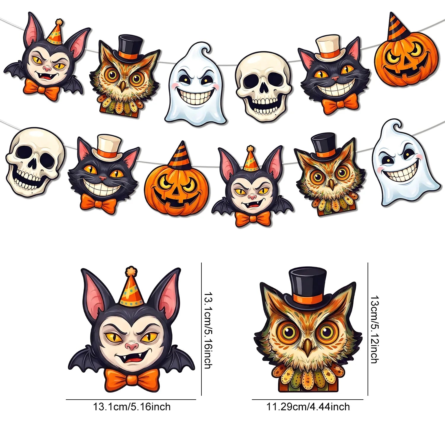 Vintage Pumpkin & Ghost Bunting Banner