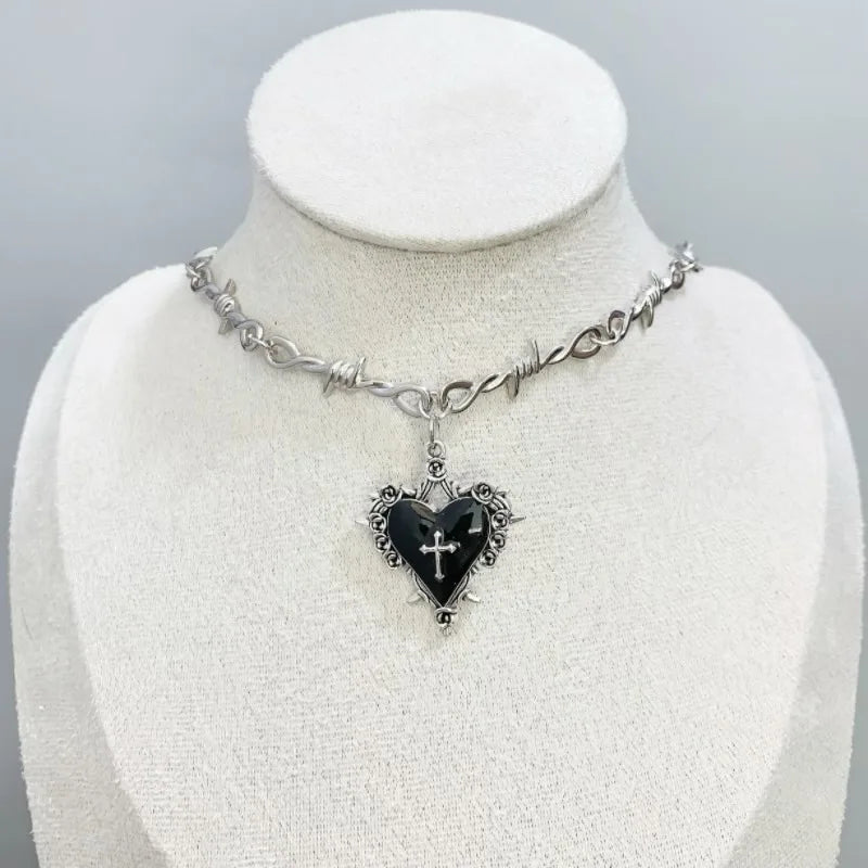 Gothic Heart & Cross Necklace
