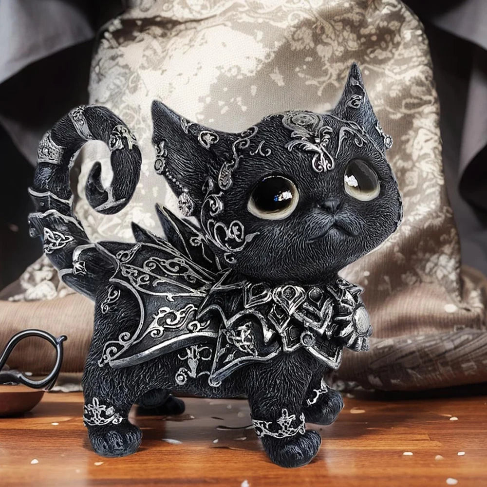 Mystical Black Cat Gothic Statue