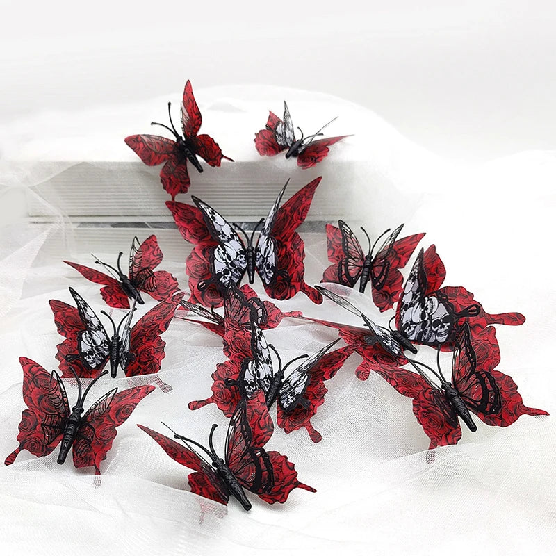 Blood Rose Butterfly 3D Wall Stickers (12pc)