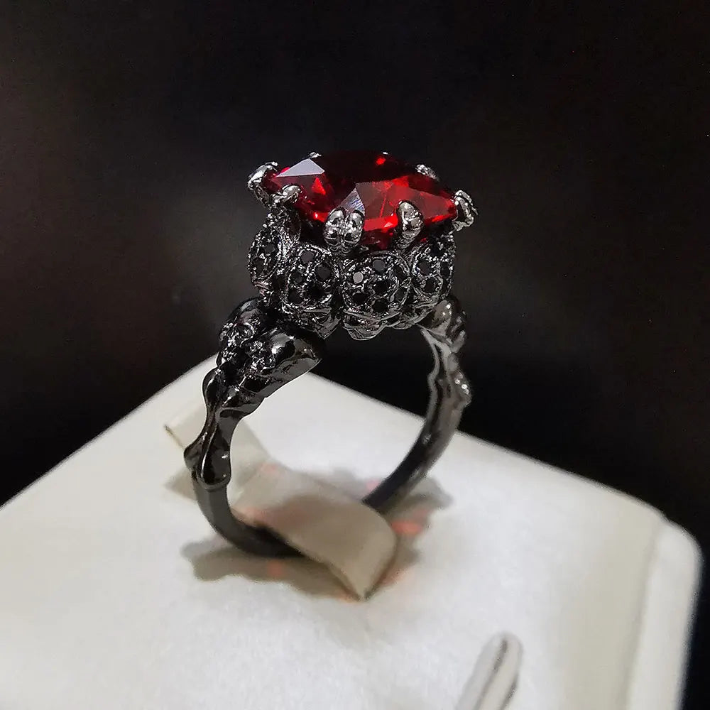 Red Crystal Skull Ring