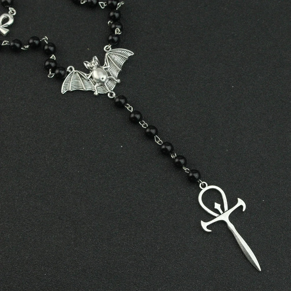 Gothic Bat Rosary Necklace